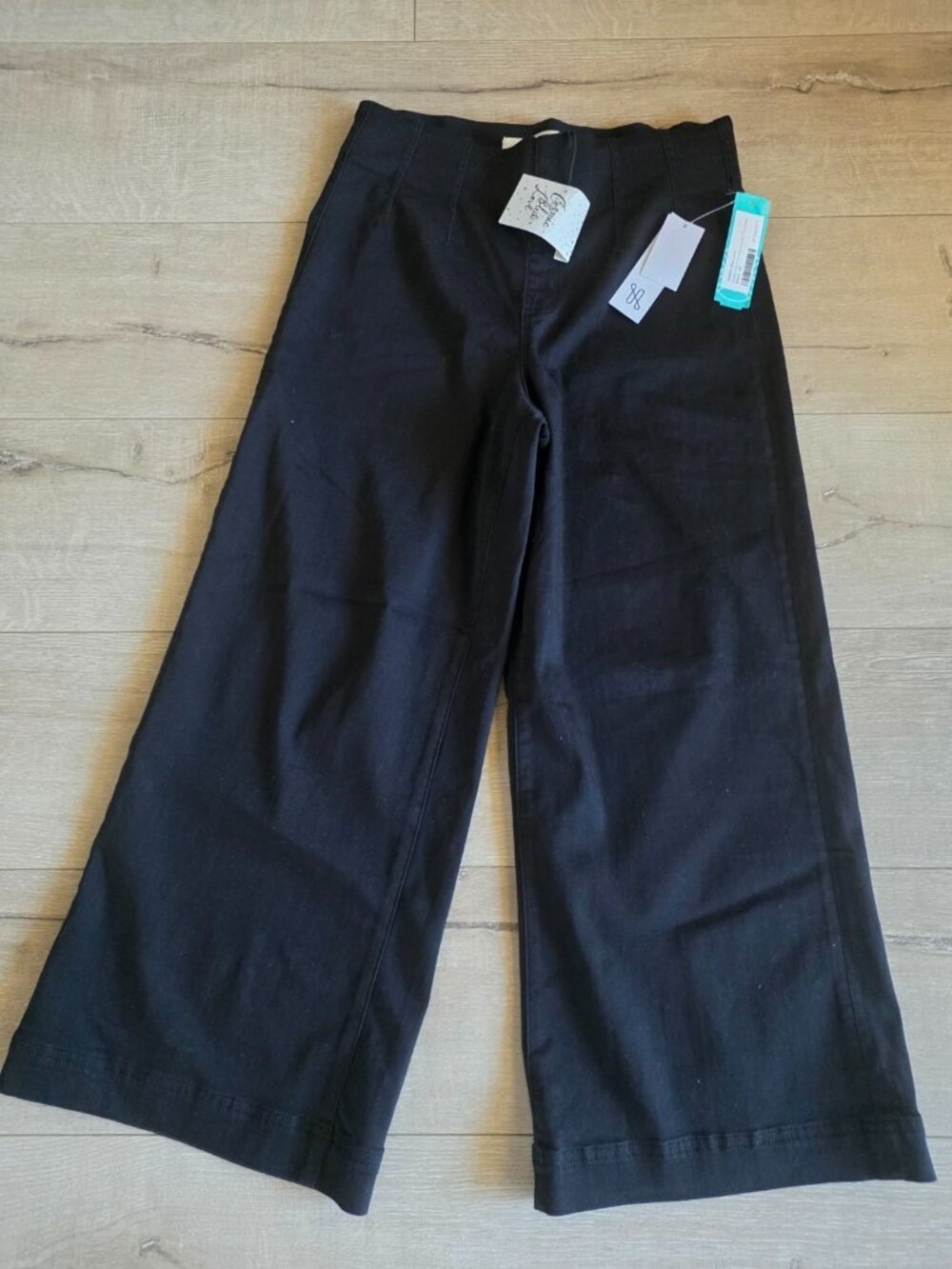 Cosmic Blue Love Noelle Pants Womens Petite 27 Black High Rise Wide Leg Pull On